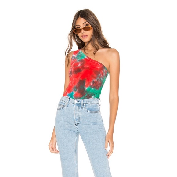 Cotton citizen one shoulder tie dye multicolor asymmetrical Brisbane bodysuit - Picture 5 of 8